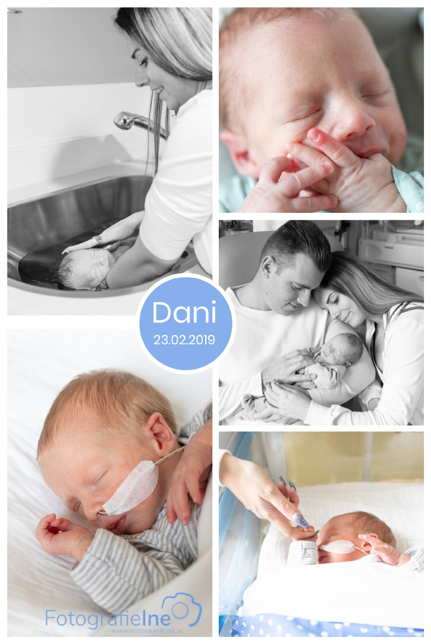Early bird prematuur baby – fotoshoot ziekenhuis – collage Dani – fotografie Ine met logo