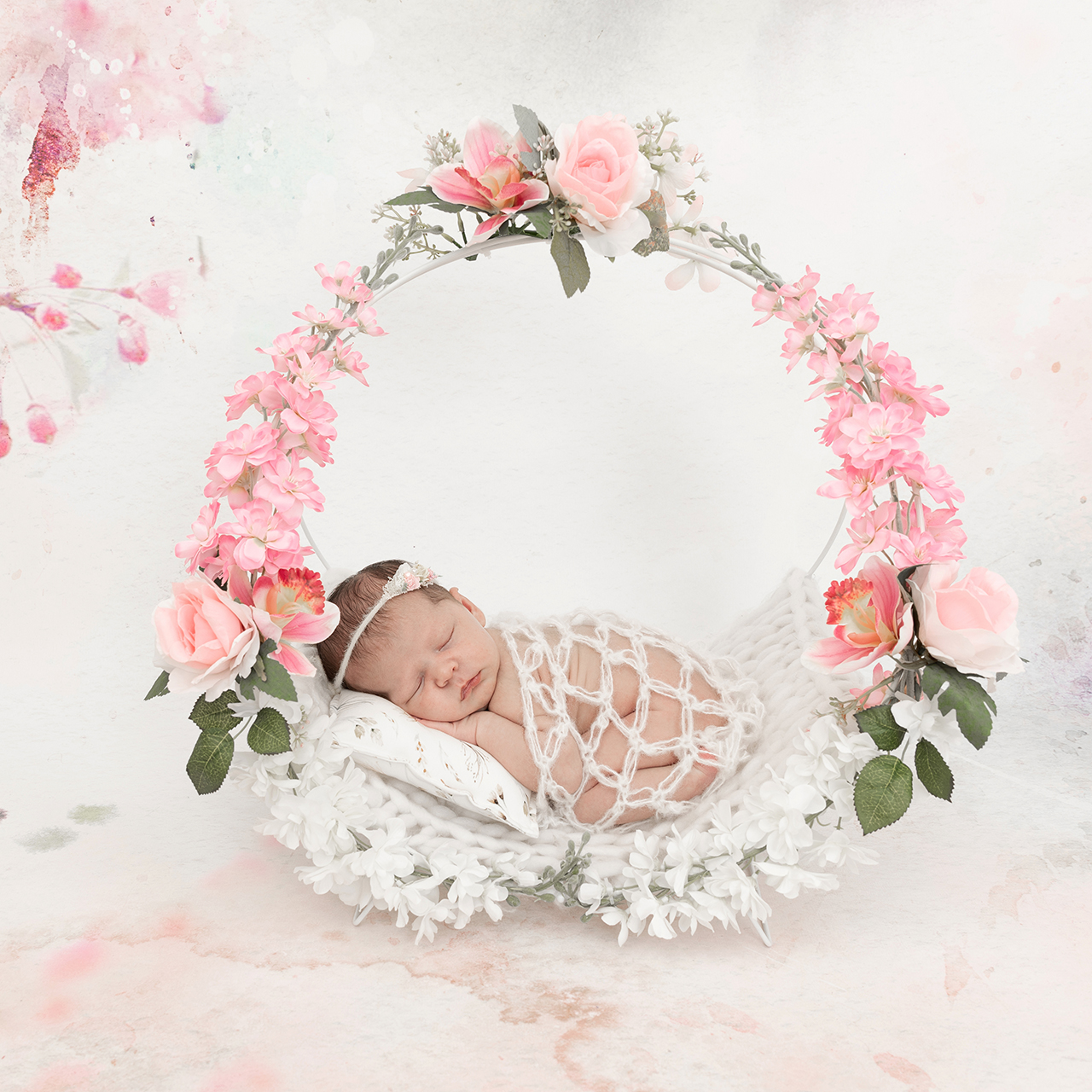 Fotografie Ine newborn boekel lief bloemen prinses roze