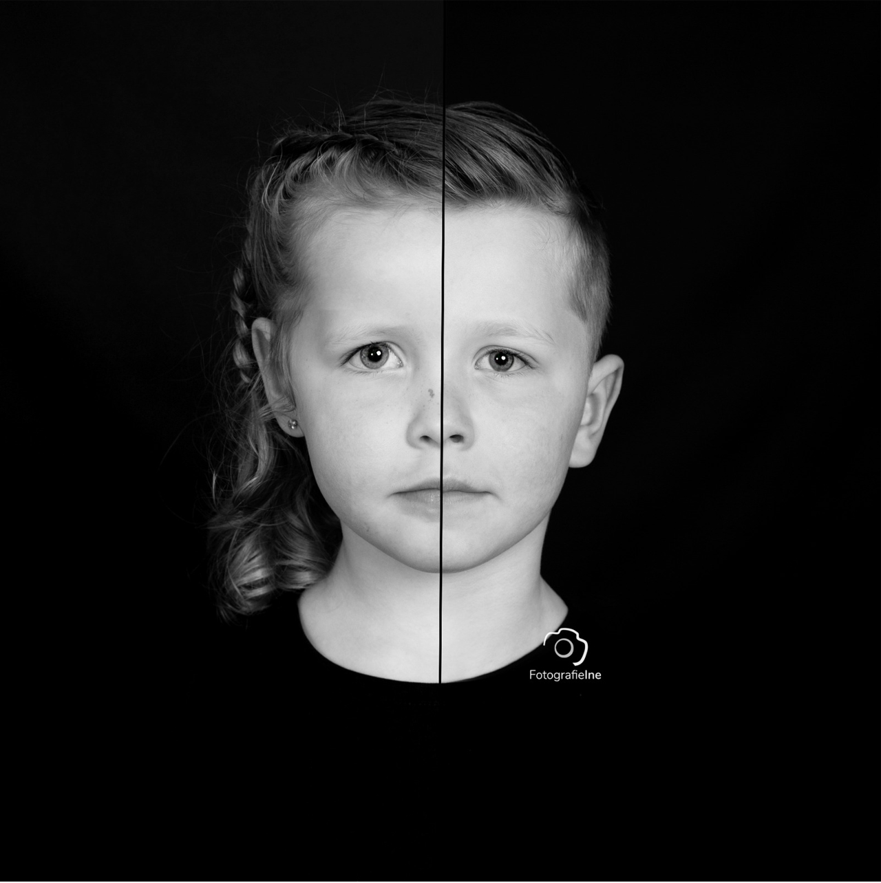 Fotografie Ine 2-1 samengestelde foto jongen-meisje zwart-wit foto
