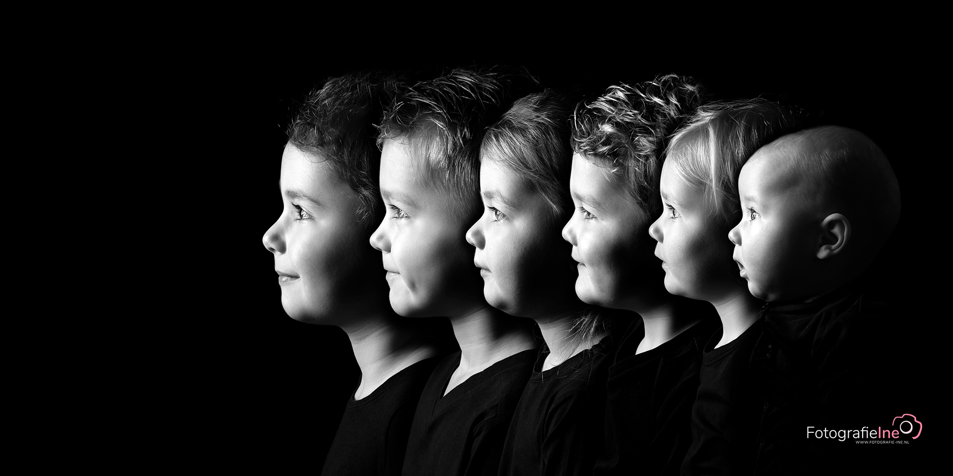 Fotografie Ine Collage 6 kleinkinderen zwart wit foto zij-zij foto site1